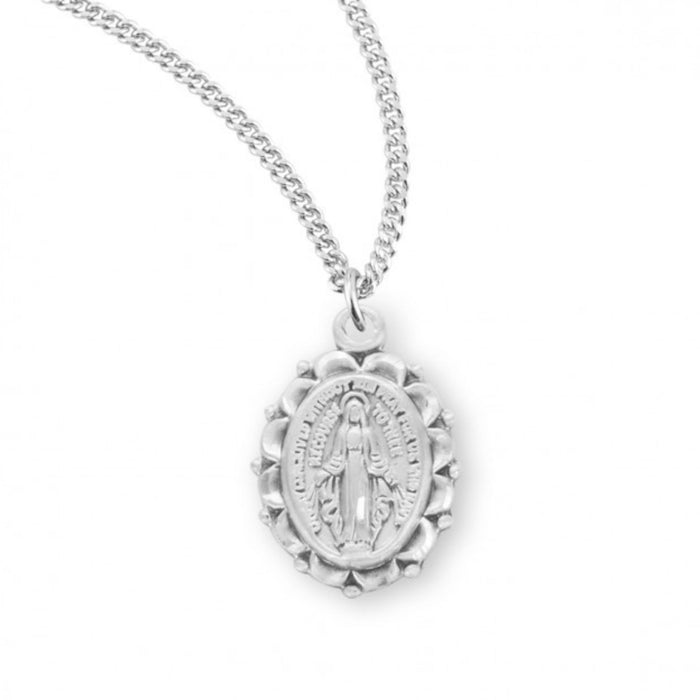 Miraculous Medal 0.7" Scalloped Edge Sterling Silver on 18' Chain