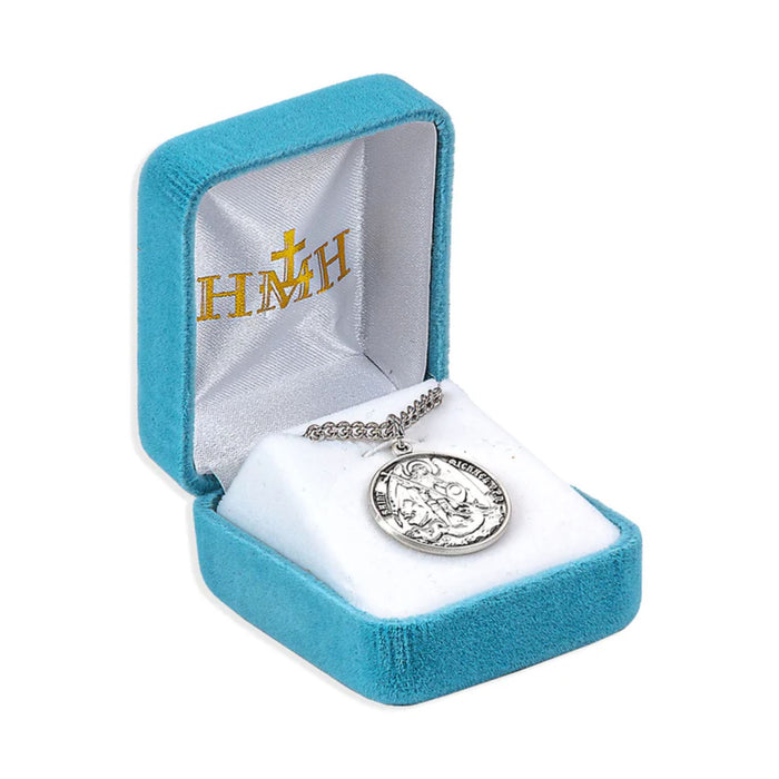 St Michael Medal Round Sterling Silver on 18" Chain