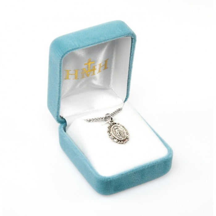 Miraculous Medal 0.7" Scalloped Edge Sterling Silver on 18' Chain