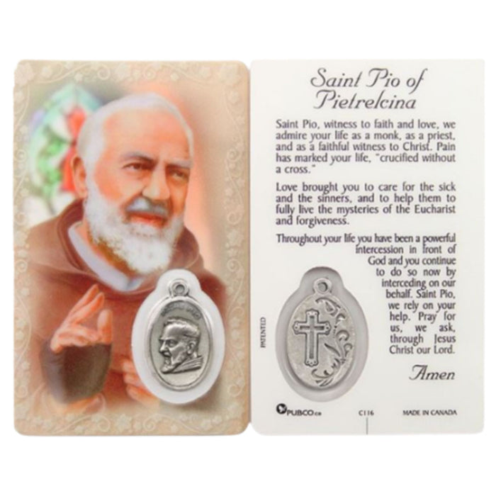 St Padre Pio Prayer Card with Medal