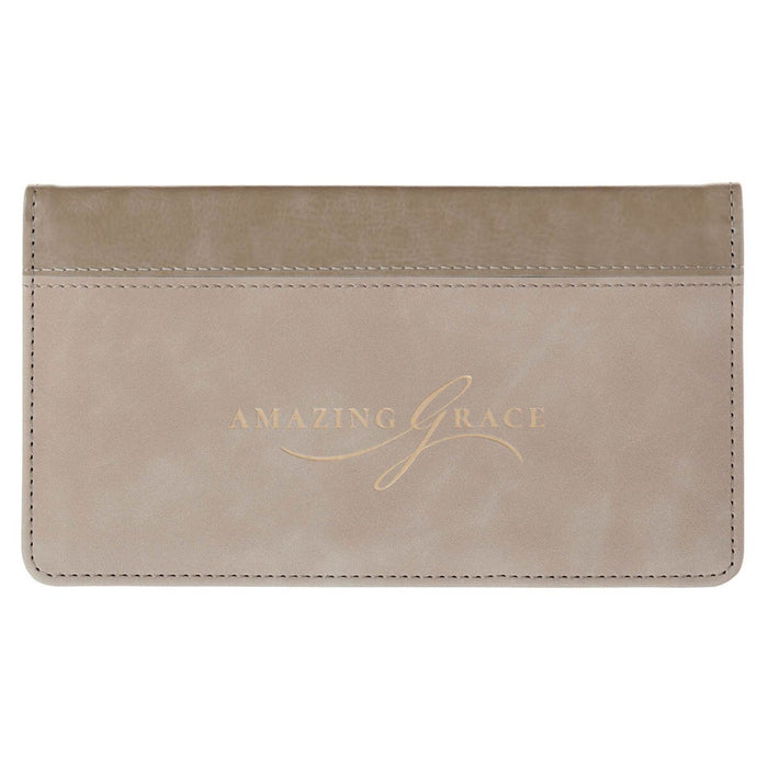 Checkbook Cover "Amazing Grace" Taupe Faux Leather