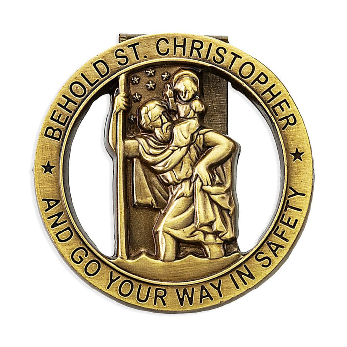 Saint Christopher Auto Visor Clip in Brass