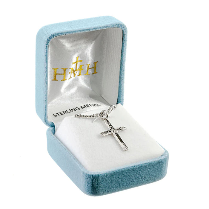 CROSS 0.9" FLOWER CENTER STERLING SILVER ON 18" CHAIN