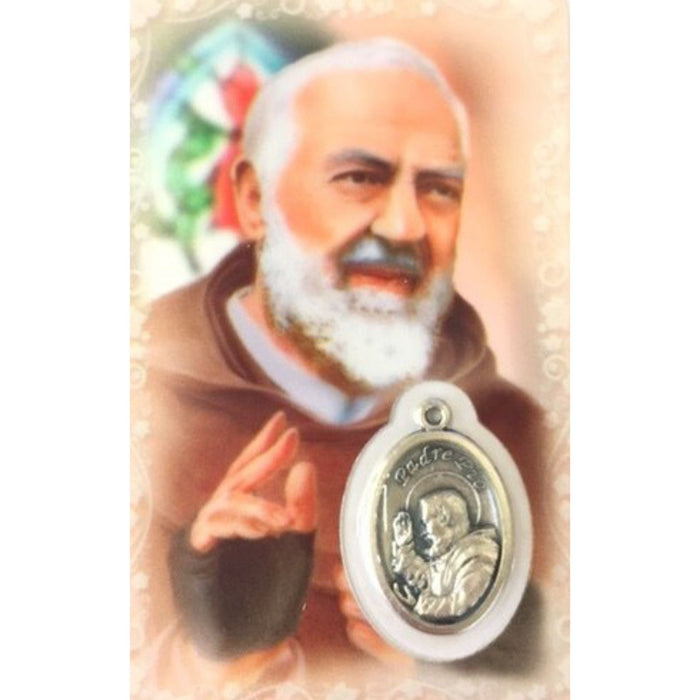 St Padre Pio Prayer Card with Medal