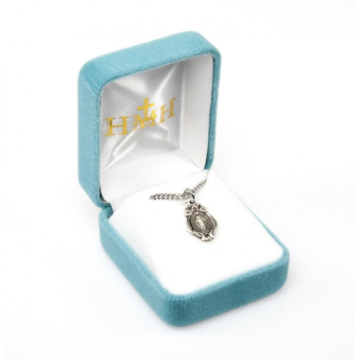 Miraculous Medal Flower Frame Sterling Silver on 18" Chain