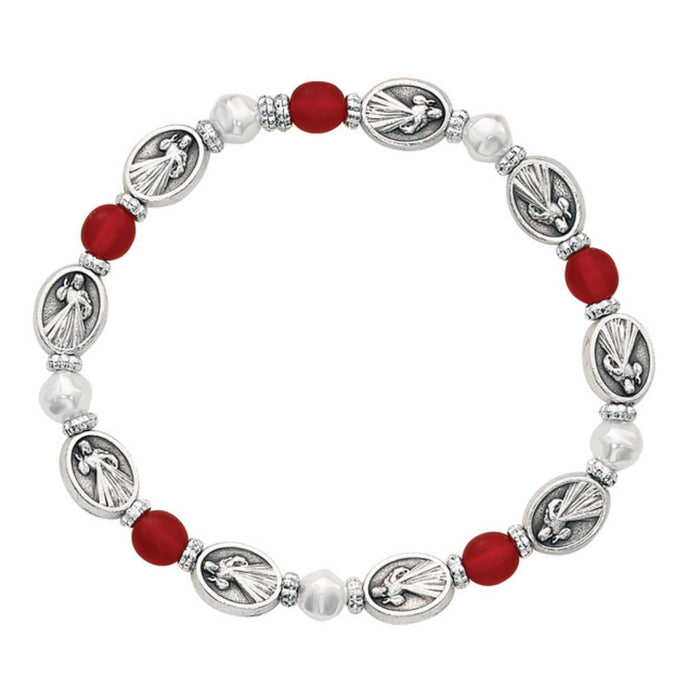 Bracelet Divine Mercy with 6mm Red and Pearl Beads