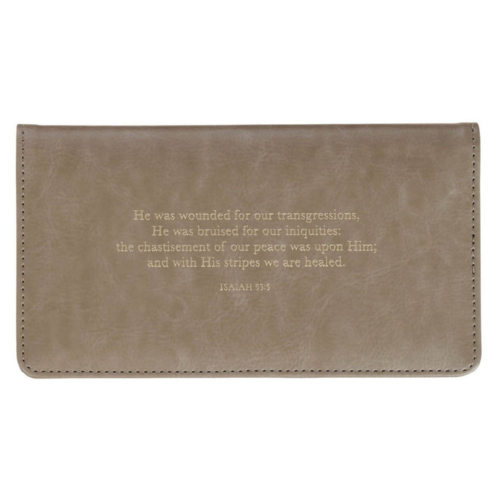 Checkbook Cover "Amazing Grace" Taupe Faux Leather