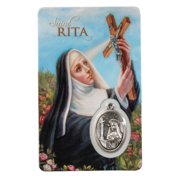 St Rita Prayer Card with Medal