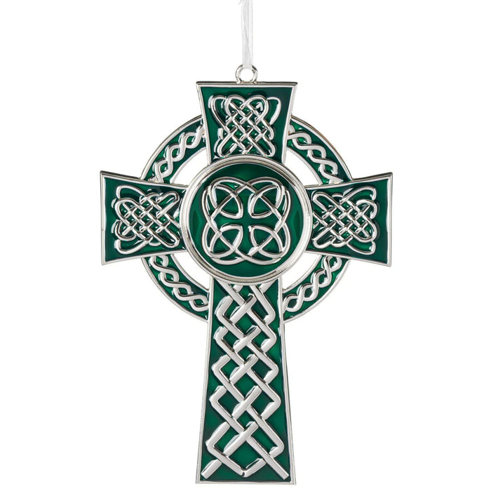 Irish Cross 7.75" Green Enamel with White Ribbon