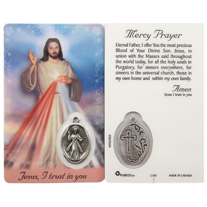Divine Mercy Prayer Card with Medal