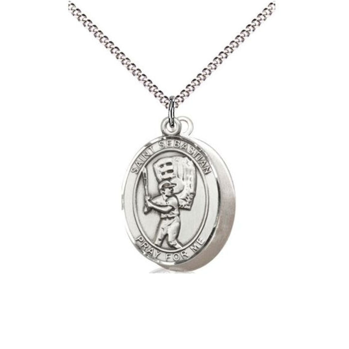 St Sebastian Baseball Pewter Medal on 18" Chain