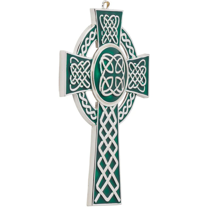 Irish Cross 7.75" Green Enamel with White Ribbon