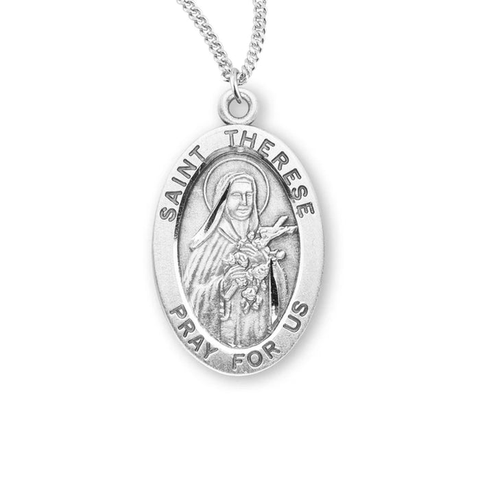 St Therese of Lisieux Medal Sterling Silver Oval on 18" Chain