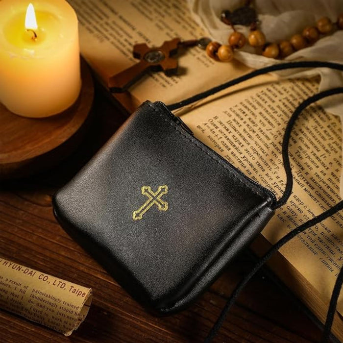 Burse Genuine Leather in Black with Gold Cross