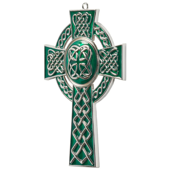 Irish Cross 7.75" Green Enamel with White Ribbon