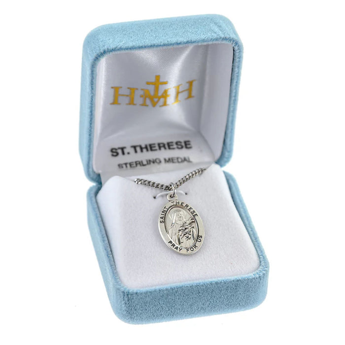 St Therese of Lisieux Medal Sterling Silver Oval on 18" Chain