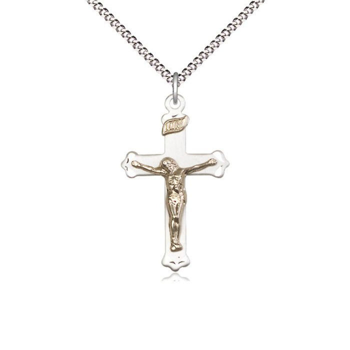 Crucifix Two-tone with Engraved Ends on 18" Chain