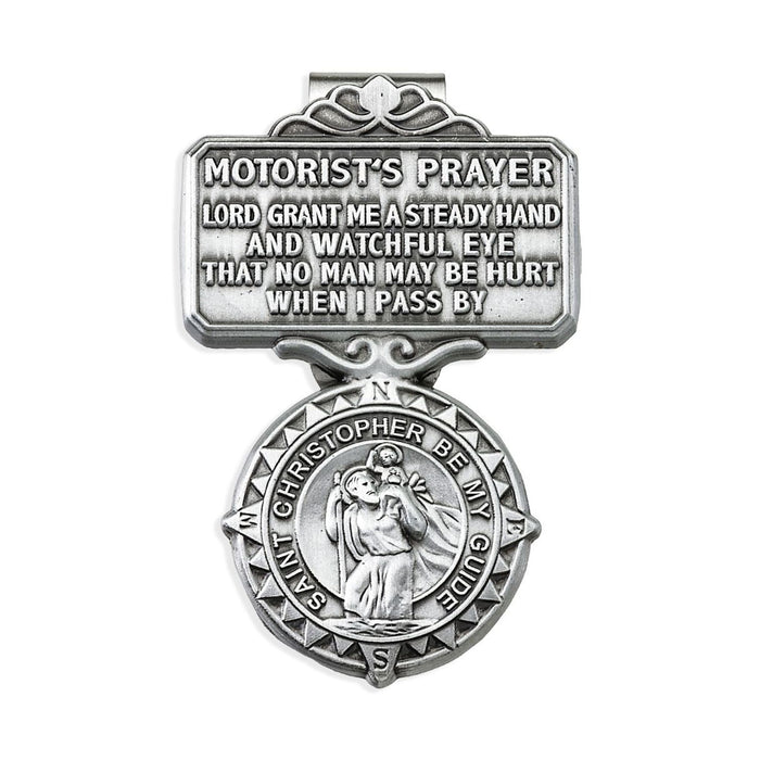 Visor Clip St Christopher Compass with Motorist's Prayer