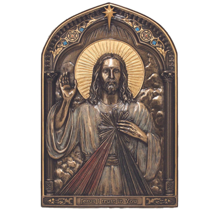Divine Mercy Plaque in Lightly Hand-Painted Cold Cast Bronze 6" x 9"