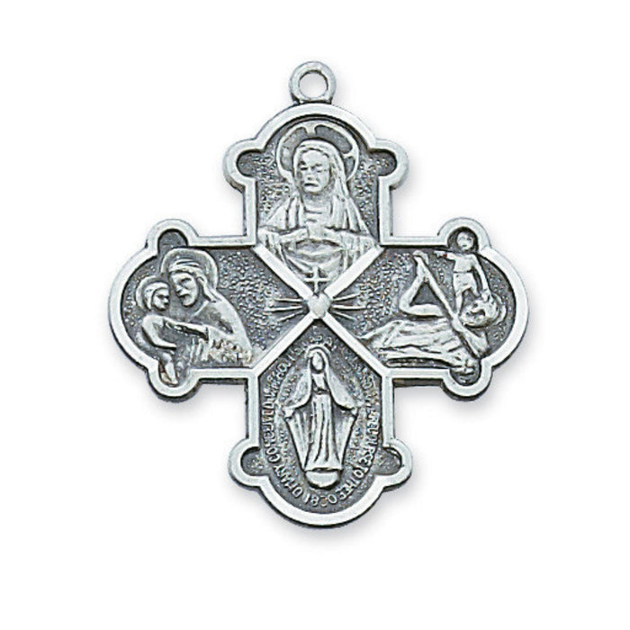 Four Way Medal Sterling Silver on 24" Chain
