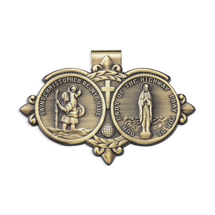 St Christopher and Our Lady of the Highway Auto Visor Clip in Brass