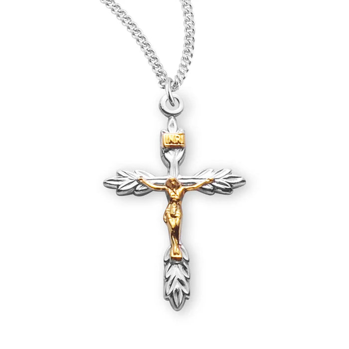 Crucifix Wheat Ends Sterling Silver Two Tone on 18" Chain