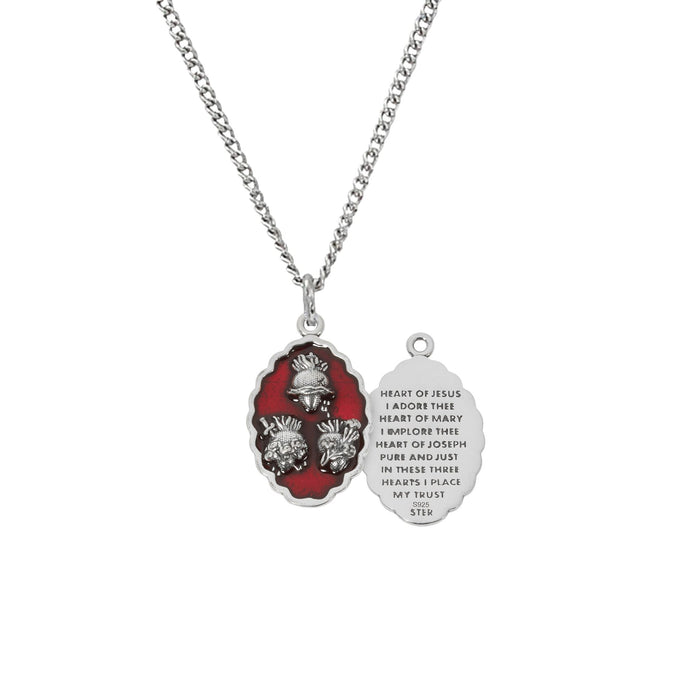 Three Hearts Medal Sterling Silver with Red Epoxy on 20" Chain