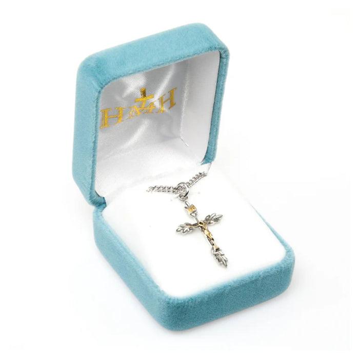 Crucifix Wheat Ends Sterling Silver Two Tone on 18" Chain
