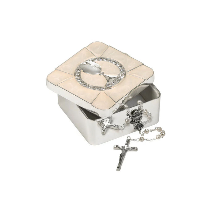 First Communion Crystal Chalice Keepsake Rosary Box