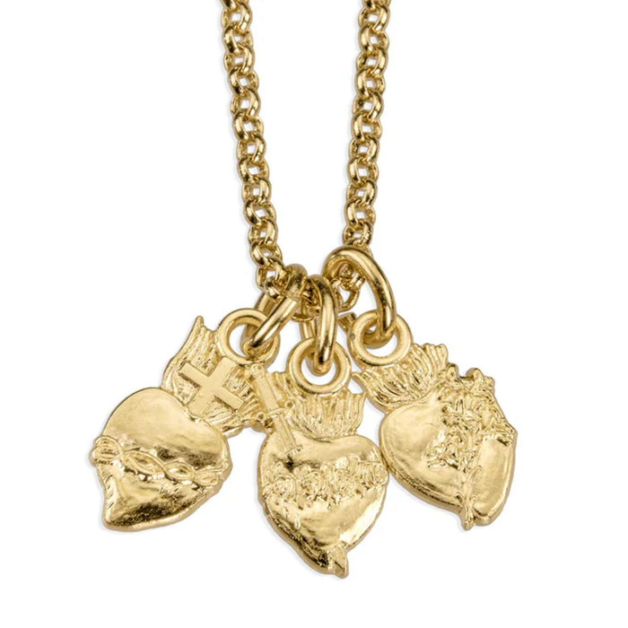 Three Hearts J.M.J Gold over Sterling on 18" Chain