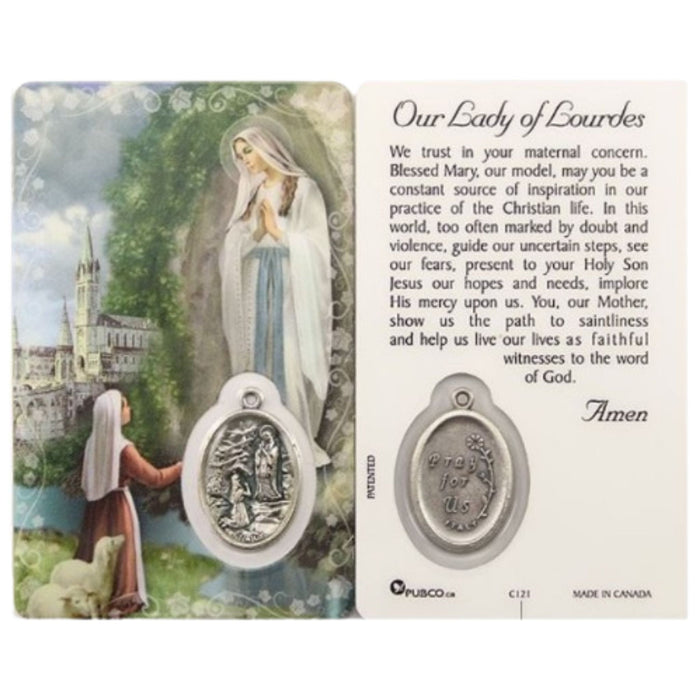 Our Lady of Lourdes Card with Medal