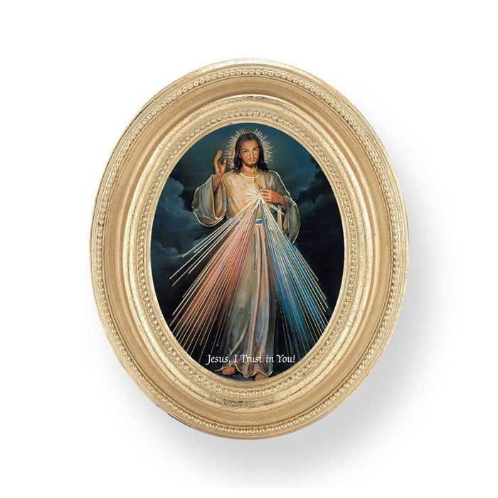 Divine Mercy 4" x 4.75" Gold Leaf oval frame