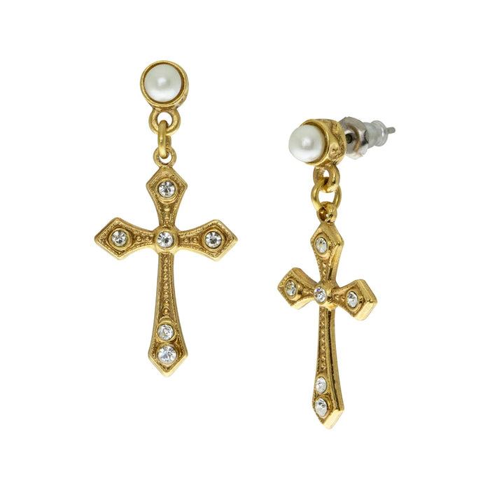 Crystal Cross Stud Drop Earrings