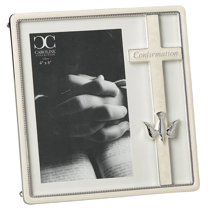 Confirmation White Frame with Cross and Dove 7.25" High