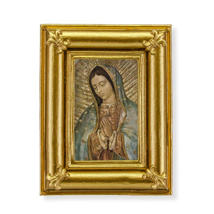 Our Lady of Guadalupe in Gold Frame with Fleur de lis Corners