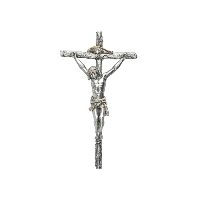 Crucifix 10" Pewter Style Finish with Gold Highlights