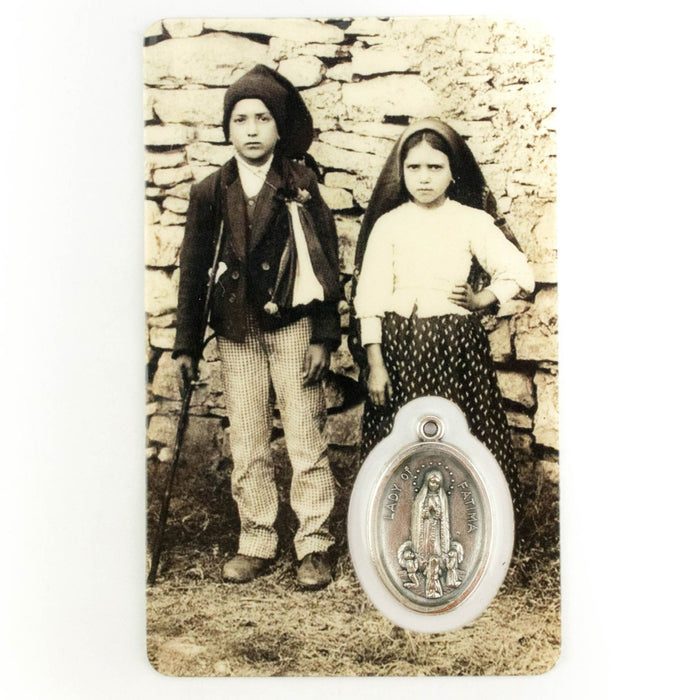 Jacinta & Francisco Fatima Prayer Card with Medal