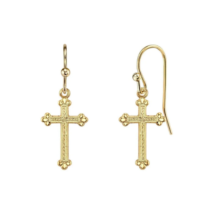 Drop Earrings Budded Cross Gold Tone