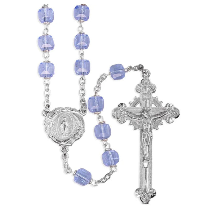 Rosary 8mm Czech Light Blue Crystal Cube Beads