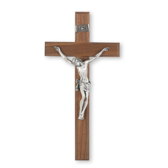 13" Walnut Cross with an Italian Silver Finish Corpus