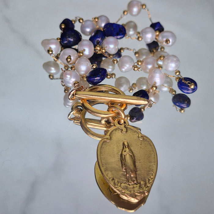 Awesome Wonder Unique Mary Necklace in White and Navy