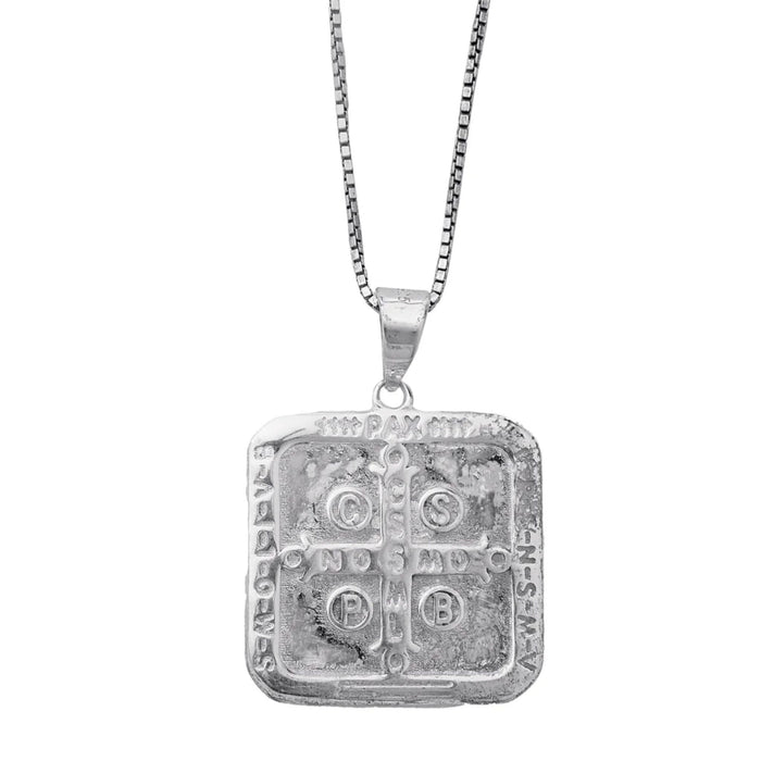 St. Benedict Sterling Silver Pendant Necklace with Box Chain
