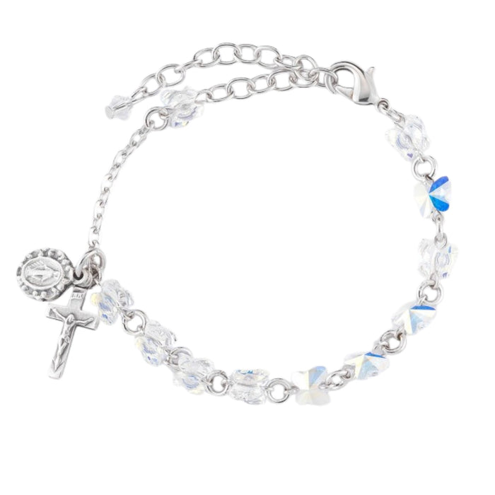 Child Bracelet 6mm Swarovski Butterflies with Miraculous and Crucifix