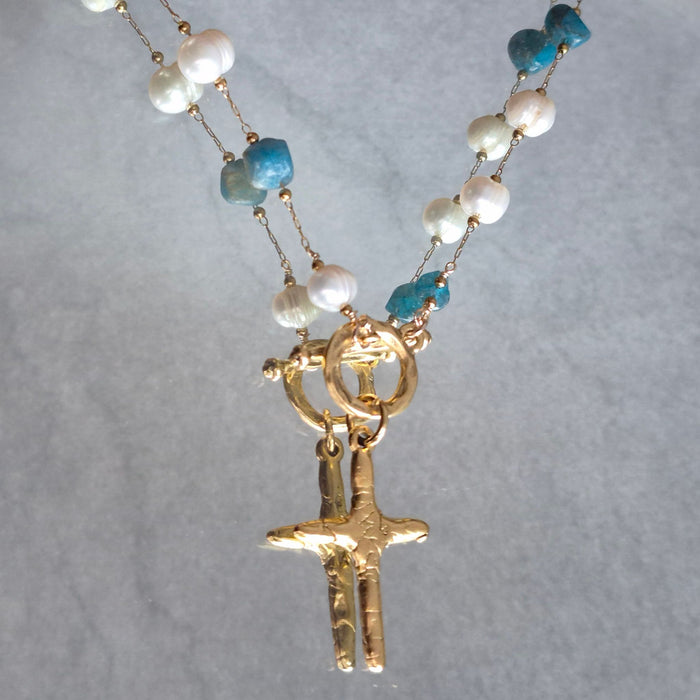 Awesome Wonder Cross Necklace in White and Teal