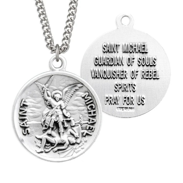 St Michael Medal with Prayer Sterling Silver 24" Chain