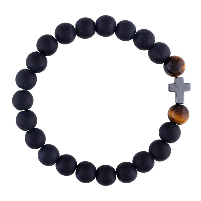 Men's Hematite Cross and Tiger Eye Bracelet