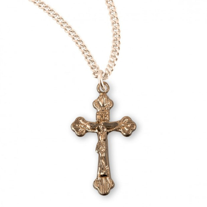 Crucifix 1" Flare Tipped Gold Over Sterling on 18" Chain
