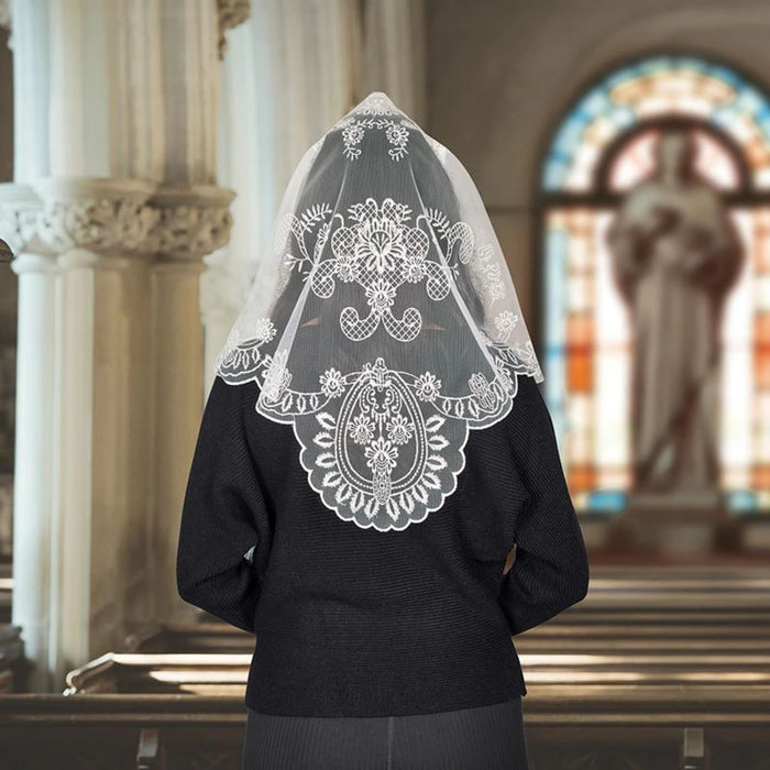 White Ornate Floral Chapel Veil