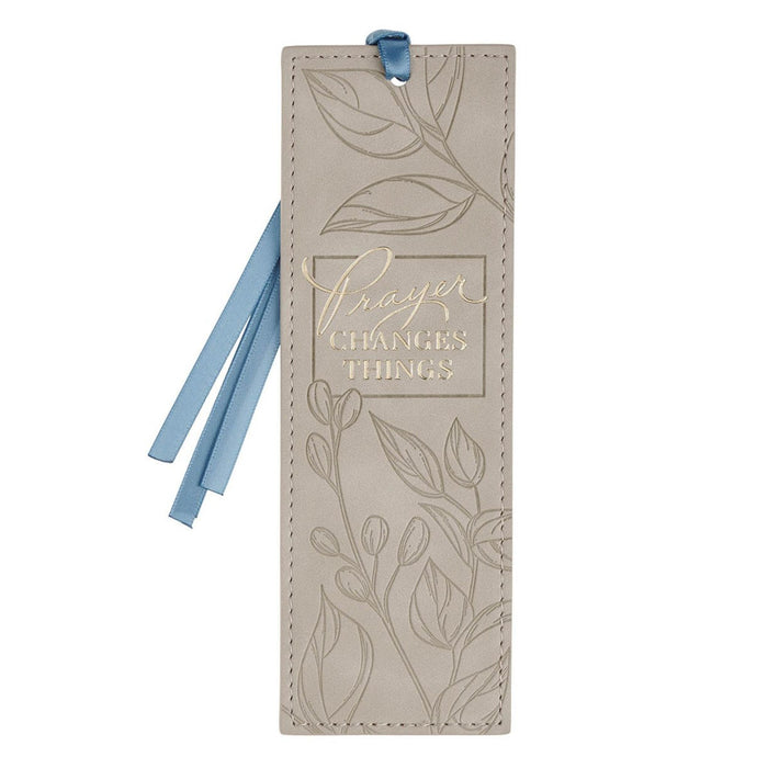 Prayer Changes Things Taupe Leather Bookmark