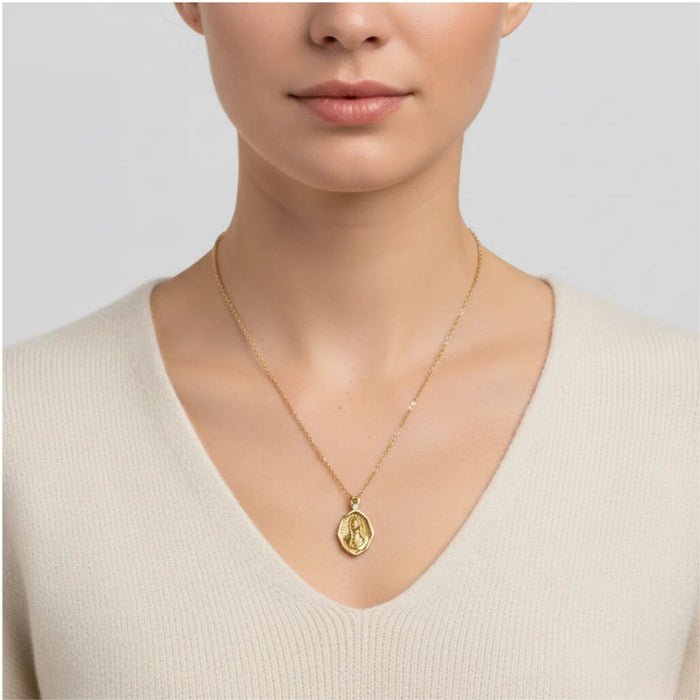 Mary In Prayer Pendant Necklace 16"